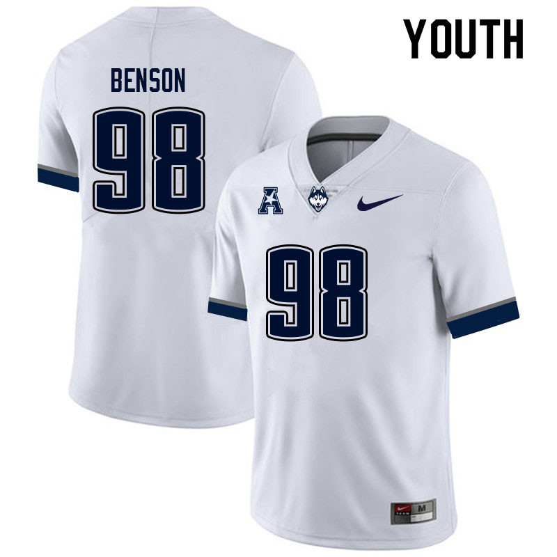 Youth #98 Jori Benson Uconn Huskies College Football Jerseys Sale-White - Click Image to Close